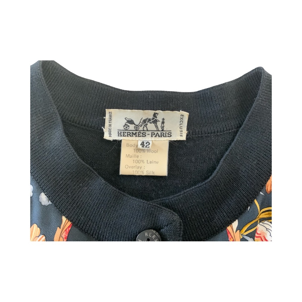 Vintage Hermès Paris wool/silk scarf-panel cardigan - Picture 6 of 12